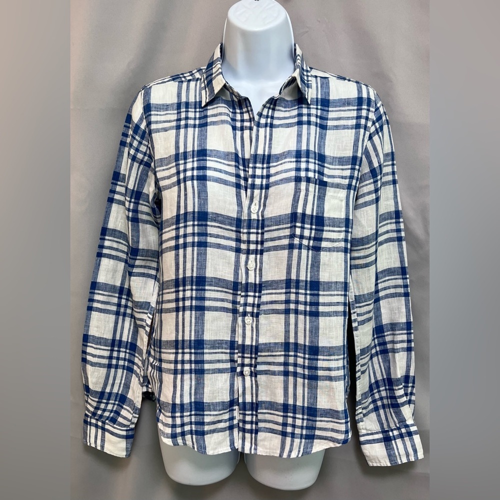Frank & Eileen Sz XS  Blue Plaid Silvio Long Sleeve Button‎ Down Shirt Women
